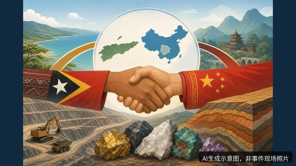 东帝汶矿产与地质机构同中国湖南达成战略合作协议，AI生成示意图，非事件现场照片